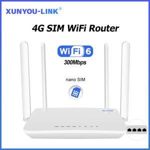 XUNYOU-LINK 4G SIM 와이파이 라우터 300Mbps WiFi 6 모뎀 (SIM 카드 슬롯 포함) 32개 기기 핫스팟 지원 4G LTE 무선 와이파이 라우터