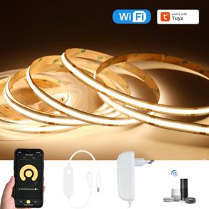 투야 와이파이 COB LED 스트립, 따뜻한 흰색 옷장 캐비닛 조명 룸 장식, 알렉사 구글 어시스턴트용, 3000-6500K, 12V, 1m, 2m, 3m, 4m, 5m