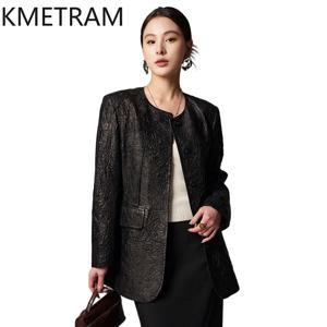 100% 첫 번째 레이어 양피 자켓 여성 정품 가죽 블랙 자켓 수제 주름진 코트 2025 봄 여성 의류 кожанк