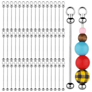 아름다움 50Pcs 빈 구슬 키 체인 바, 금속 DIY 구슬 키 체인 바 매력 Eady 분리형 열쇠 고리 액세서리 만들기