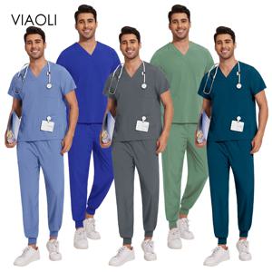 치과 임상 간호 유니폼 세트 짧은 소매 의료 스크럽 유니폼 여성 남성 주름 방지 외과 유니폼 병원 스크럽