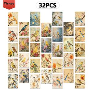 32개, 빈티지 꽃과 새 엽서, 벽 스티커, 메일링 카드, 인사말 카드, DIY 엽서, 기념품 엽서, 장식