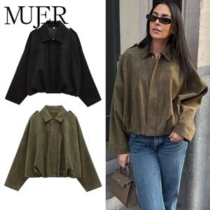 MUJER 여성용 지퍼 폭격기 재킷 스웨이드 대학 재킷 여성 코트 오버 사이즈 자켓 여성 겉옷 소프트 캐주얼 여성 자켓