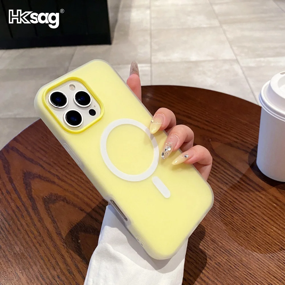 iPhone 16 15 14 13 12 Pro Max Plus 무선 충전 커버 용 Magsafe 케이스 용 고급형 밝은 형광 액체 실리콘 마그네틱