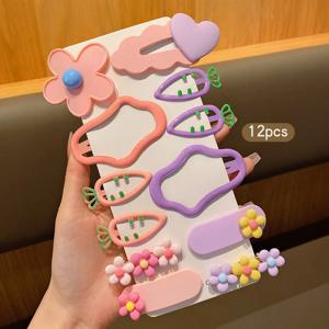 달콤하고 화려한 헤어 클립 12개, 한국어 버전 BB 클립, 헤어 액세서리로 매일 사용하기에 적합