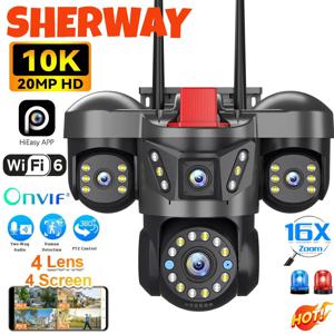 10K 20MP UHD 실외 WiFi IP 카메라 4개 렌 4개 화면 360 °   16X 줌 PTZ 보안 캠 자동 추적 CCTV 무선 감시
