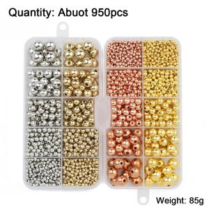 950PCS 3/4/6/8/10MM CCB 골드 실버 컬러 스페이서 라운드 루즈 비즈 DIY 세트 박스 팔찌 목걸이 쥬얼리 액세서리 만들기