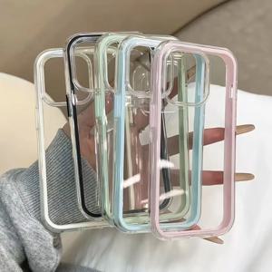 럭셔리 캔디 컬러 프레임 투명 후면 폰 케이스 (아이폰 17, 16, 15, 14, 13, 12 Pro Max, 11, 16PLUS, 17 용) 아크릴 충격 방지 범퍼 커버