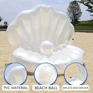 팽창식 조개 모양 흰색 PVC 조개껍데기 풀 플로트, 진주 공이 있는 거대 조개 플로티, 조개껍데기 풀 물놀이용
