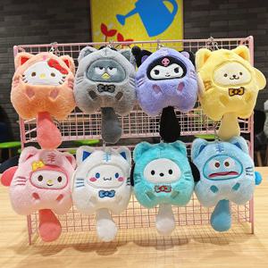 Sanrio 플러시 키 체인 헬로 키티 MyMelody Kuromi Cinnamoroll 만화 박제 학교 가방 배낭 장식 인형 열쇠 고리 선물