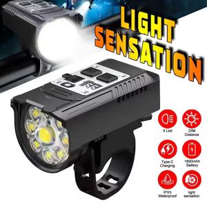 자전거 헤드라이트 9 LED 자전거 전면 라이트 Type-C 충전식 자전거 램프 초경량 핸들바 라이트 방수 사이클링 손전등