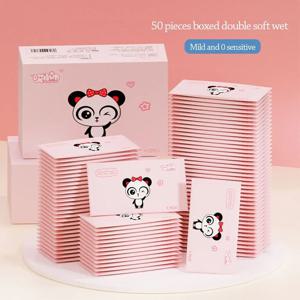 50pcs 귀여운 소독 아기 젖은 물티슈 부직포 휴대용 티슈 손 청소 젖은 물티슈 주머니 야외