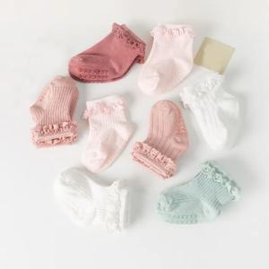 4 짝/몫 새로운 아기 어린이 미끄럼 방지 가을 겨울면 양말 단색 아기 발 양말
