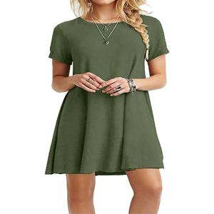 여성 미니 드레스 여름 캐주얼 Boho 비치 드레스 솔리드 컬러 오-넥 짧은 소매 파티 a 라인 드레스 Vestidos QT033