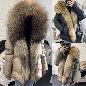 2025 마오마오콩 화이트 덕 다운 재킷 겨울 여성용 따뜻한 루즈핏 코트 천연 리얼 폭스 퍼 칼라 두꺼운 고급 아우터 파카