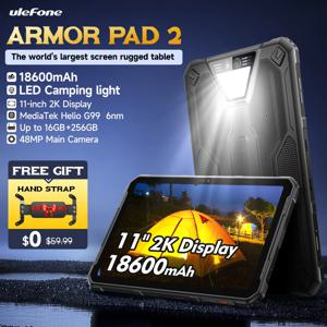 Ulefone 아머 패드 2 견고한 태블릿, 11 인치 2K , 18600 mAh ,IP68, IP69K, 안드로이드 13 NFC GPS 4G 태블릿, 최대 16GB RAM, 256GB ROM