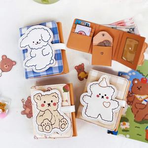 여성용 귀여운 작은 곰 지갑, 학생 만화 단추 카드홀더, PU 가죽 카드 가방, 대용량 3 단 지갑 클러치