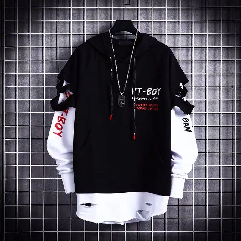 남성 후드 티 남성 캐주얼 스웨터 streetwear y2k 블랙 맨 탑 한국 패션 세련된 힙합 후디 애니메이션 dacning 의류