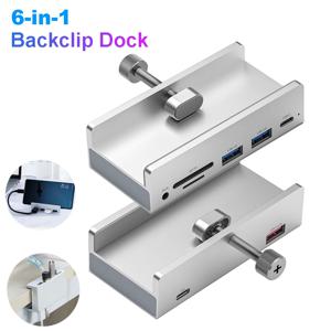 6-IN-1 블랙 클립 도크 5Gbps USB 3.0 허브 TF 카드 슬롯이 있는 노트북 데스크탑용 알루미늄 합금 외부 멀티 USB 분배기 어댑터