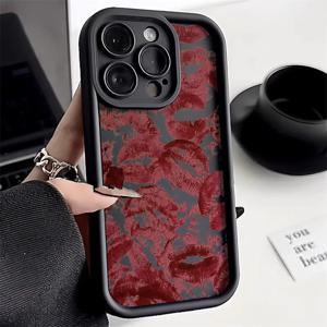 부드러운 섹시한 여자 빨간 입술 전화 케이스 iPhone 15 Pro Max 14 11 12 13 미니 XS XR X 7 8 Plus SE 커버