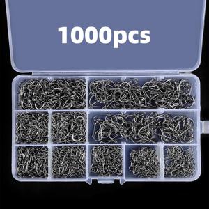 1000PCS 낚시 후크 세트 높은 탄소 강철 날카로운 내구성 가시 Fishhook 바위 낚시 장비 장비 태클 액세서리 보