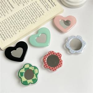 2 in 1 귀여운 3D 러브 하트 꽃 전화 홀더 및 거울 Griptok 그립 Tok 핸드폰 마운트 iPhone 삼성 및 전화 케이스 홀더