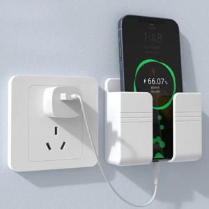 벽걸이형 휴대폰 거치대 화이트 무타공 벽걸이 모바일폰 충전 스탠드 게으름뱅이용 접착식 리모컨 보관함