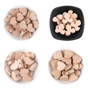 아기 치발기용 천연 너도밤나무 나무 비즈 비즈, 하트 DIY 목걸이, 젖꼭지 체인, 공예 쥬얼리, 어린이 제품, 5 개, 10 개