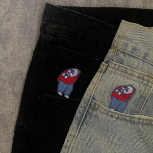 Y2K 자수 헐렁한 소년 청바지 여성 streetwear 고딕 만화 블루 스트레이트 청바지 레트로 펑크 록 높은 허리 데님 바지