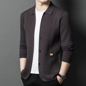 남성용 단색 고품질 V넥 카디건, 탄성 벨벳, 부드러운 긴팔 니트 스웨터, 카디건 니트 재킷 M-4XL