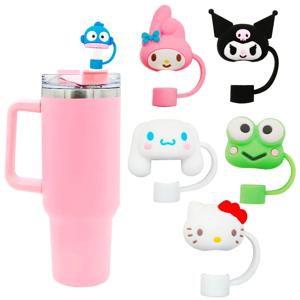 Sanrio 방진 밀짚 모자 헬로 키티 Cinnamoroll 귀여운 만화 실리콘 밀짚 모자 Kulomi 밀짚 컵 액세서리 파티 소품 선물
