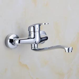 Grifo de agua fría y caliente de pared totalmente de cobre para fregadero de cocina, válvula mezcladora giratoria dos en uno