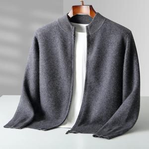 가을 겨울 남성 우 카디건 지퍼 모의 목 긴 소매 캐시미어 스웨터 100% 메리노 울 니트웨어 두꺼운 부드러운 의류