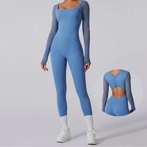 새로운 패드 메쉬 긴 소매 셔츠 여성 Sportwear 요가 세트 복장 피트니스 운동 Legging 원피스 점프 슈트 체육관 스포츠 바디 슈트