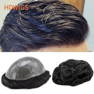 선택 남자 Toupee 전체 PU 0.12-0.14cm ISKIN 매듭 남자 모세관 보철 인도 진짜 인간의 머리 가발 자연 헤어 피스