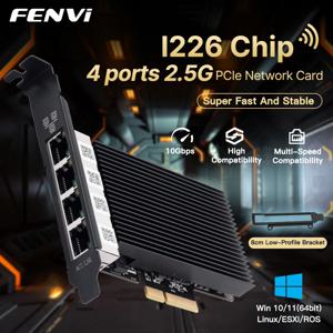 Intel I226 용 fenvi 2.5Gbps PCIe 네트워크 카드 데스크탑 PC Windows 10/11 용 10/100/1000/2500Mbps RJ45 4 포트 LAN 어댑터