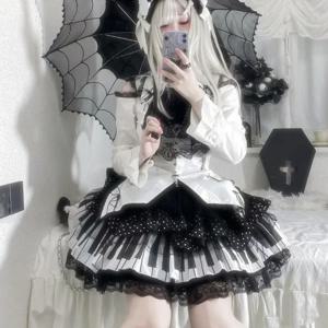 하라주쿠 Y2k 펑크 피아노 키 웨이브 도트 레이스 스커트 일본 고딕 로리타 카와이 케이크 요정 그런지 여성 s