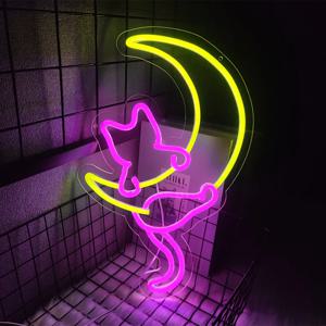 달과 고양이의 네온 사인, 귀여운 만화 LED 사인, 거실, 게임룸, 바 및 클럽의 예술적 장식에 사용됩니다.