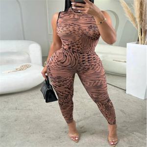 이상한 Puss Stars 프린트 점프 슈트 여성 2025 봄 트렌드 o 넥 스키니 백리스 민소매 스트리트 와일드 클래식 스포티 오버올