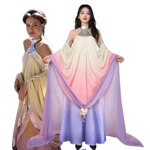 Padme 코스프레 아미달라 원피스 코스튬 클래식 퀸 롱, 우아한 백리스 스커트, 여성 유니폼 의상, 할로윈 카니발 파티