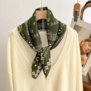 68cm 녹색 캐슈 인쇄 스카프 여성 봄, 여름 얇은 모조 실크 스카프 패션 다목적 목도리 Headscarf 스카프