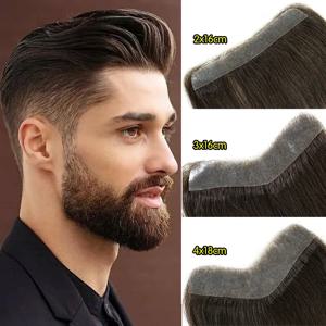15cm 100% 인간의 머리카락 스트레이트 Toupee V 스타일 정면 헤어 라인 남성용 전면 교체 시스템 PU 헤어 피스 보이지 않는 확장