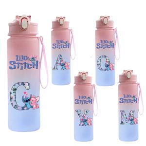 750ML 물병 릴로 스티치 만화 편지 A-Z 인쇄 대용량 마시는 컵 휴대용 야외 스포츠 워터 컵 아이 선물