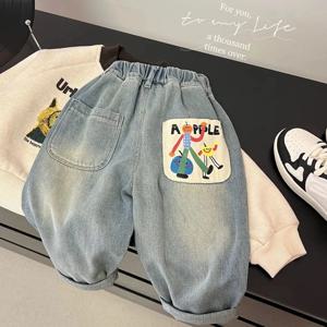 봄 가을 유아 소년 데님 바지 코튼 Animepattern Babys 소년 청바지 캐주얼 느슨한 탄성 허리 바지 어린이 소년
