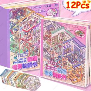 새로운 6/12Pcs 장면 DIY 만화 3D 풍경 스티커 책 스티커 캐빈 장면 포켓 생일 축제 선물 아이 어린이 학생