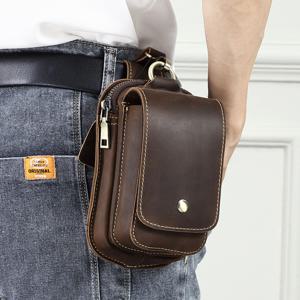 AIGUONIU 진짜 가죽 레트로 후크 디자인 핸드폰 작은 허리 주머니 허리 벨트 가방 망 러닝 허리 가방 화니 팩