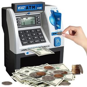 어린이 ATM 자동 예금 텔러 기계 장난감 스마트 암호 스 와이프 카드 절약 상자 어린이 전자 돼지 저금통 크리스마스 선물