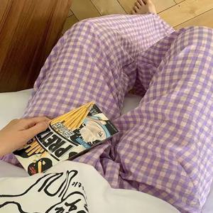 면 와이드 레그 팬츠 여성 여름 얇은 신상 홈웨어 슬립웨어 스트레이트 캐주얼 루즈핏 BF 레이지 스타일 루즈핏 하이웨이스트 나인 페어