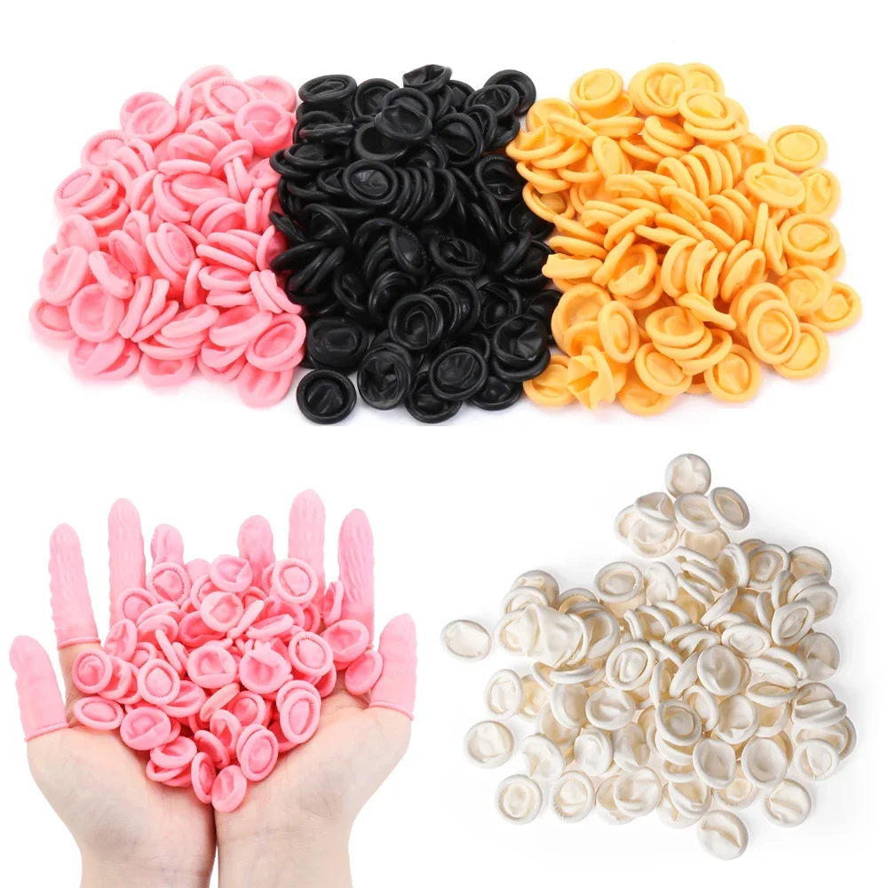 100PCS 일회용 손가락 커버 고무 장갑 미끄럼 방지 정전기 방지 라텍스 손가락 침대 손가락 끝 보호기 손가락 엄지 슬리브 장갑