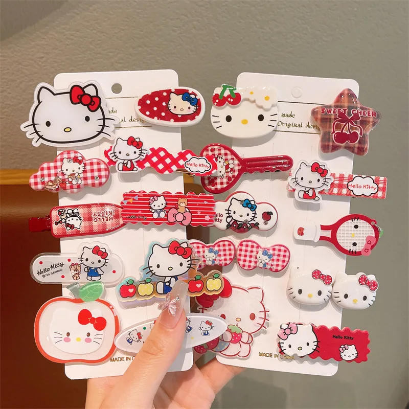 10pcs 어린이 헤어 클립 HelloKitty 소녀와 어린이를위한 귀여운 모자를 쓰고 있죠 이마 헤어 클립